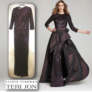 teri jon by rickie freeman scuba gown chiffon overlay dress Teri Jon by Rickie Freeman Women's Scuba Gown Chiffon Overlay Dress - Navy